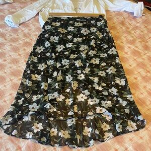 Blue Rain Black Floral A-Line Skirt